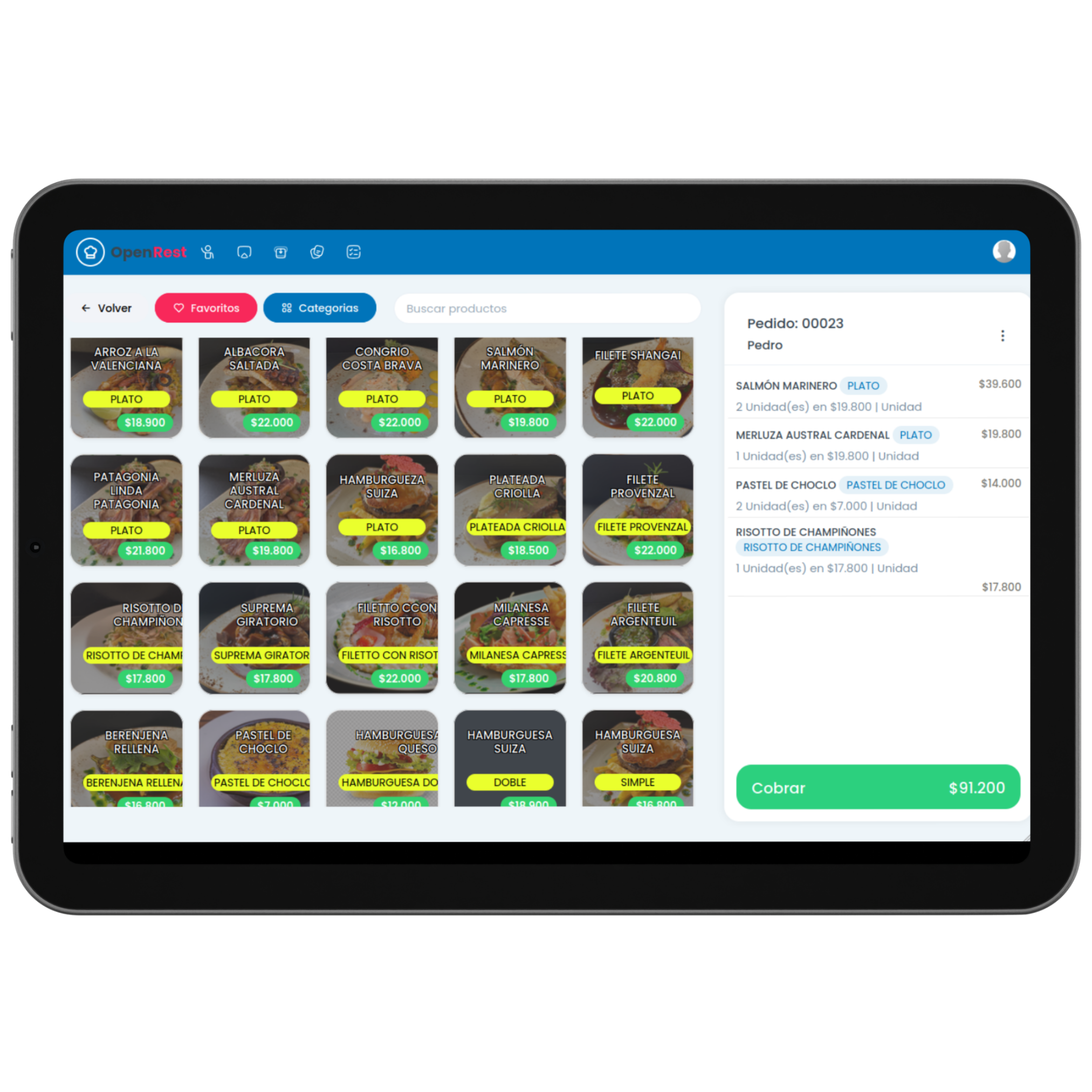 OpenRest en Tablet para meseros